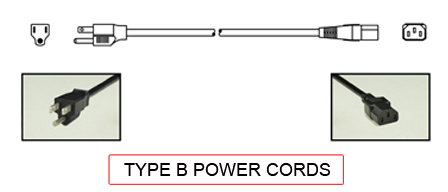TYPE B power cords are used in the following Countries:
<br>
Primary Countries known for using TYPE B power cords is the United States, Canada, Taiwan, Japan and Jamaica.

<br>Additional Countries that use TYPE B power cords are American Samoa, Anguilla, Antigua & Barbuda, Aruba, Bahamas, Barbados, Belize, Bermuda, Bolivia, British Virgin Islands, Cayman Islands, Columbia, Costa Rica, Cuba, Dominican Republic, Ecuador, El Salvador, Guam, Guatemala, Guyana, Haiti, Honduras, Liberia, Mariana Islands, Marshall Islands, Mexico, Micronesia, Midway Islands, Montserrat, Nicaragua, Palau, Panama, Peru, Philippines, Puerto Rico, Trinidad & Tobago, Turks & Caicos Islands, US Virgin Islands, Venezuela, Wake Island.

<br><font color="yellow">*</font> Additional Type B Electrical Devices:

<br><font color="yellow">*</font> <a href="https://internationalconfig.com/icc6.asp?item=TYPE-B-CONNECTORS" style="text-decoration: none">Type B Connectors</a> 

<br><font color="yellow">*</font> <a href="https://internationalconfig.com/icc6.asp?item=TYPE-B-PLUGS" style="text-decoration: none">Type B Plugs</a> 

<br><font color="yellow">*</font> <a href="https://internationalconfig.com/icc6.asp?item=TYPE-B-CONNECTORS" style="text-decoration: none">Type B Connectors</a> 

<br><font color="yellow">*</font> <a href="https://internationalconfig.com/icc6.asp?item=TYPE-B-OUTLETS" style="text-decoration: none">Type B Outlets</a> 

<br><font color="yellow">*</font> <a href="https://internationalconfig.com/icc6.asp?item=TYPE-B-POWER-STRIPS" style="text-decoration: none">Type B Power Strips</a>

<br><font color="yellow">*</font> <a href="https://internationalconfig.com/icc6.asp?item=TYPE-B-ADAPTERS" style="text-decoration: none">Type B Adapters</a>

<br><font color="yellow">*</font> <a href="https://internationalconfig.com/worldwide-electrical-devices-selector-and-electrical-configuration-chart.asp" style="text-decoration: none">Worldwide Selector. View all Countries by TYPE.</a>

<br>View examples of TYPE B power cords below.